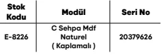 C Sehpa Mdf Naturel ( Kaplamalı ) ölçü ve modül bilgileri