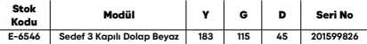 Sedef 3 Kapılı Dolap Beyaz ölçü ve modül bilgileri