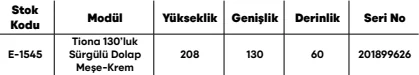 Tiona 130’luk Sürgülü Dolap Meşe-Krem ölçü ve modül bilgileri