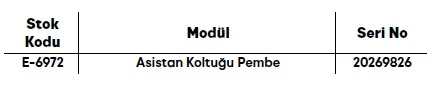 Asistan Koltuğu Pembe ölçü ve modül bilgileri
