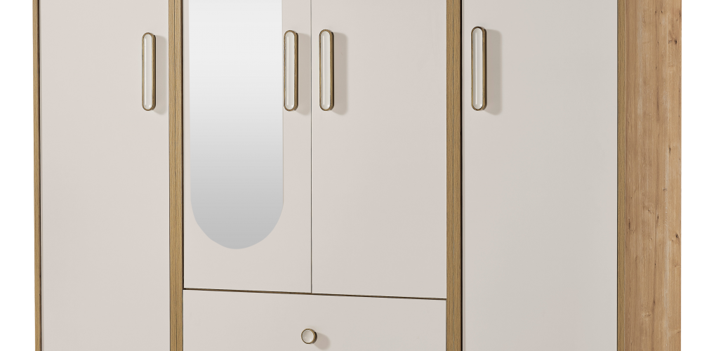 Lotus 2 Kapılı Aynalı Dolap Meşe-Krem