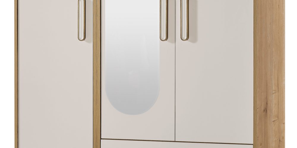 Lotus 2 Kapılı Aynalı Dolap Meşe-Krem