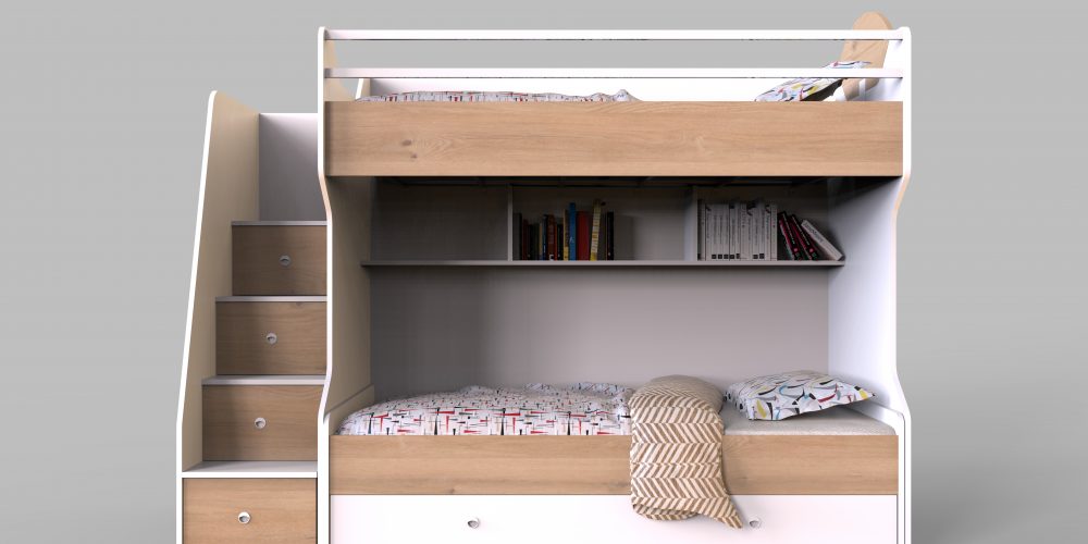 Tarz Merdivenli Ahşap Ranza (Yavrulu)